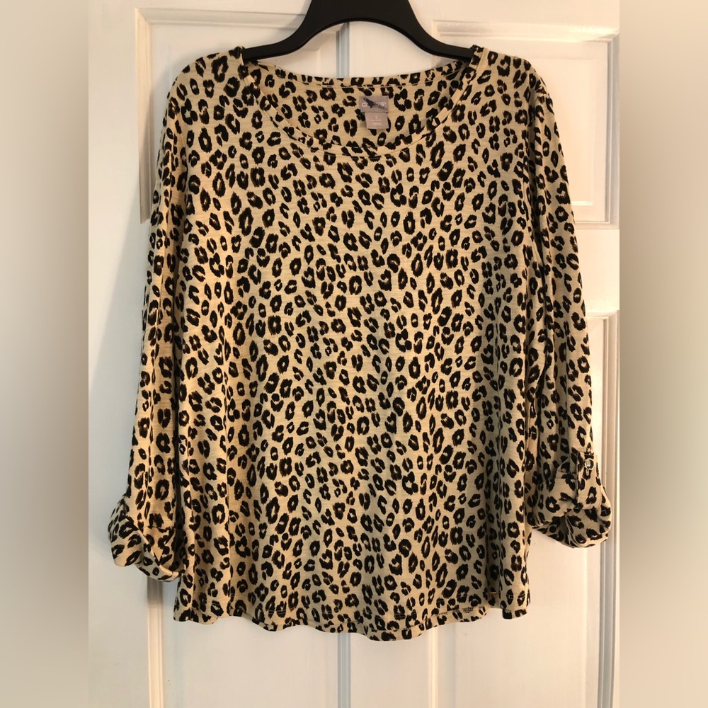 Chico’s women’s leopard print knit top size 2 (large). 3/4 sleeve.
